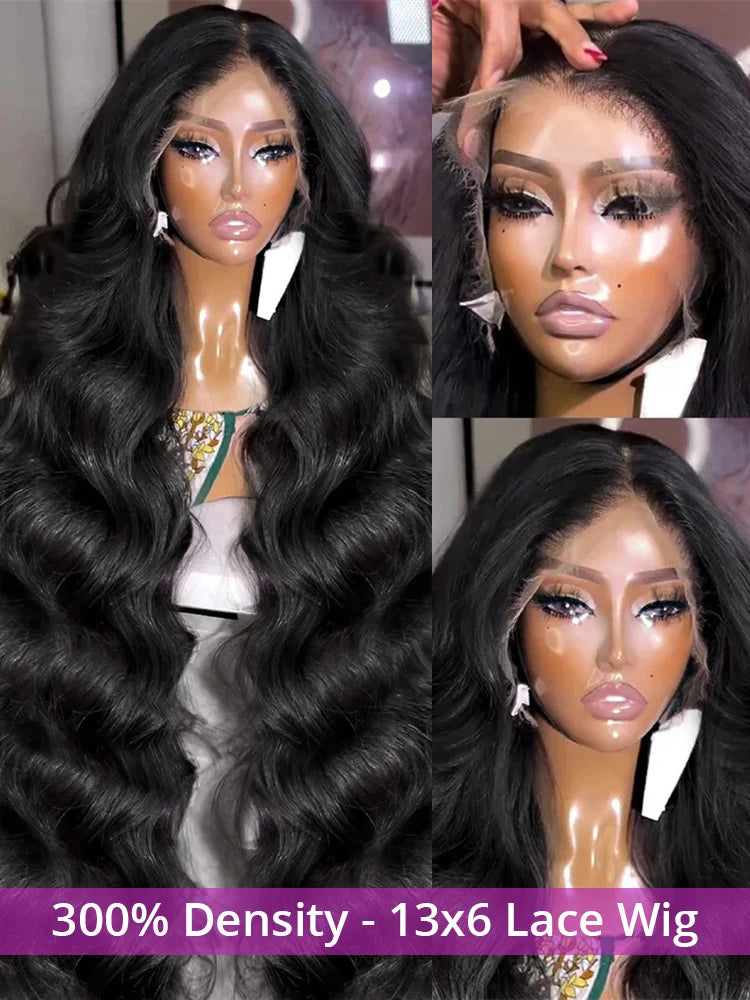 High 300 Density 13x4 Body Wave Wave Lace Frontal Wig 40 46 Inch Water Wave 13x6 HD Lace Front Human Hair Wigs For Balck Women