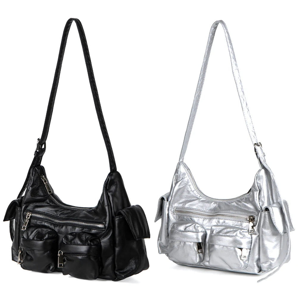 Women Retro Shoulder Bag Large Capacity Leather Tote Handbag Versatile Multi-Pocket Purse Top Handle Bag Girl Stylish Purse