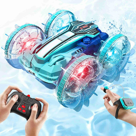 Remote Control Car Boat Gesture Sensing RC Waterproofing Stunt 4WD Water All Terrain Beach Pool Toys with LED Lights for Boys