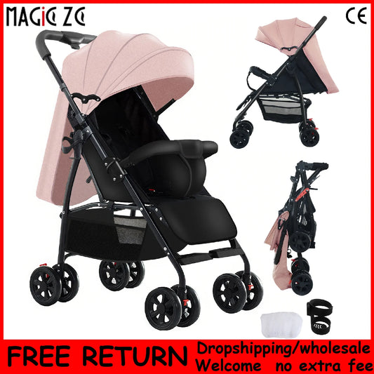 Lightweight Baby Stroller 4.6KG One-Hand Fold & Carry Recline 175° to Sit 5-Point Safety Harness Universal Wheels for Newborn+