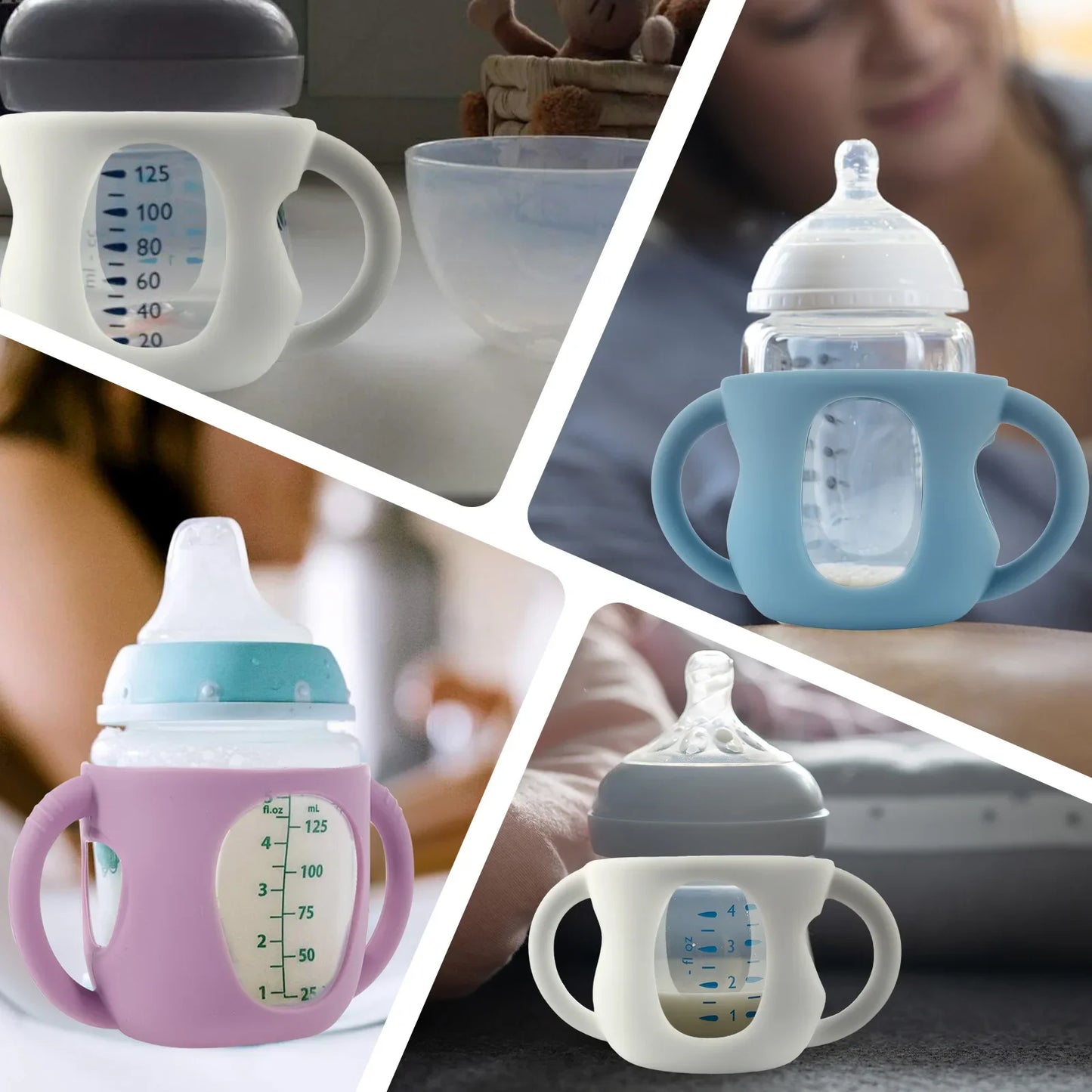 6Pcs Silicone Sleeves Silicone Baby Bottle Cover with Handle Anti Slip Heat Resistant Glass Bottle Sleeve 120/240ml Bottle Cover