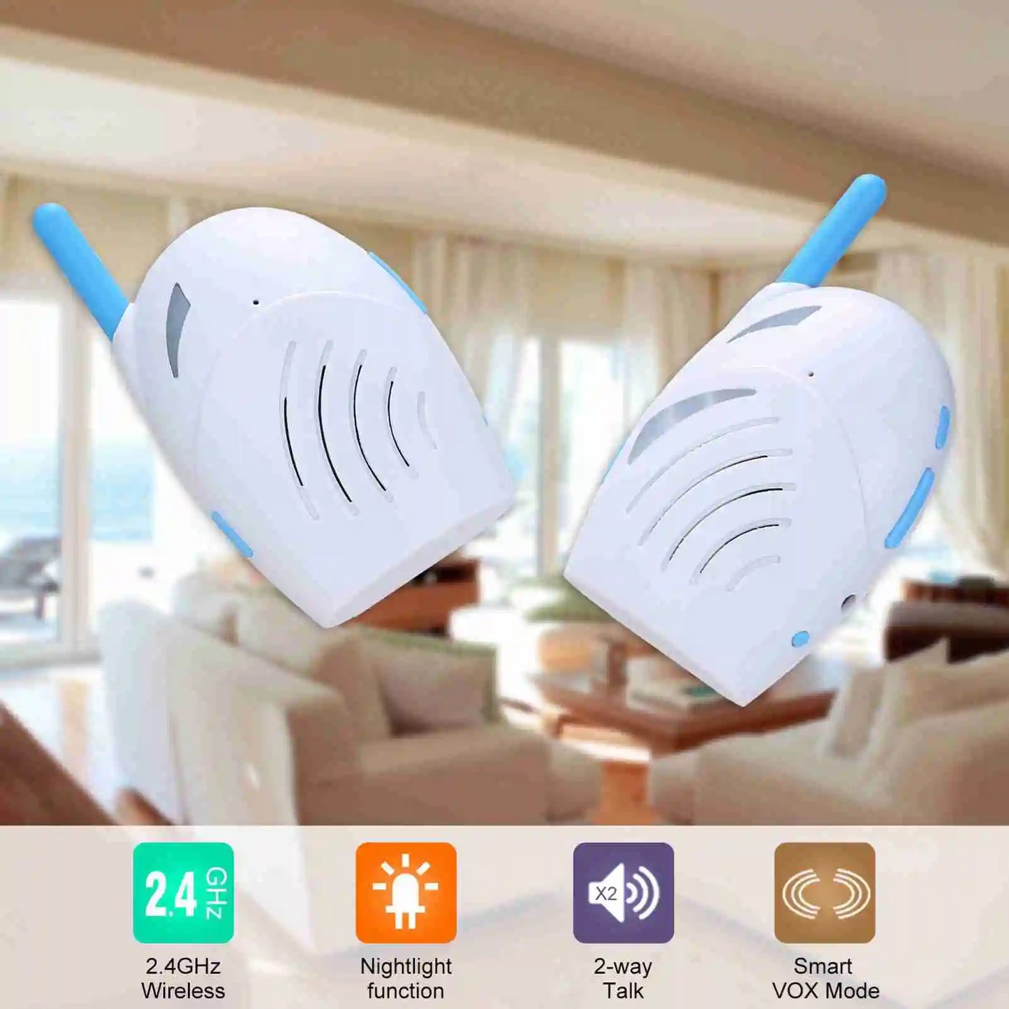 Baby Detectophone 2.4GHz Wireless 2 Way Intercom Crying Sound Alarm Child Detectophone for Home Two-way Radio