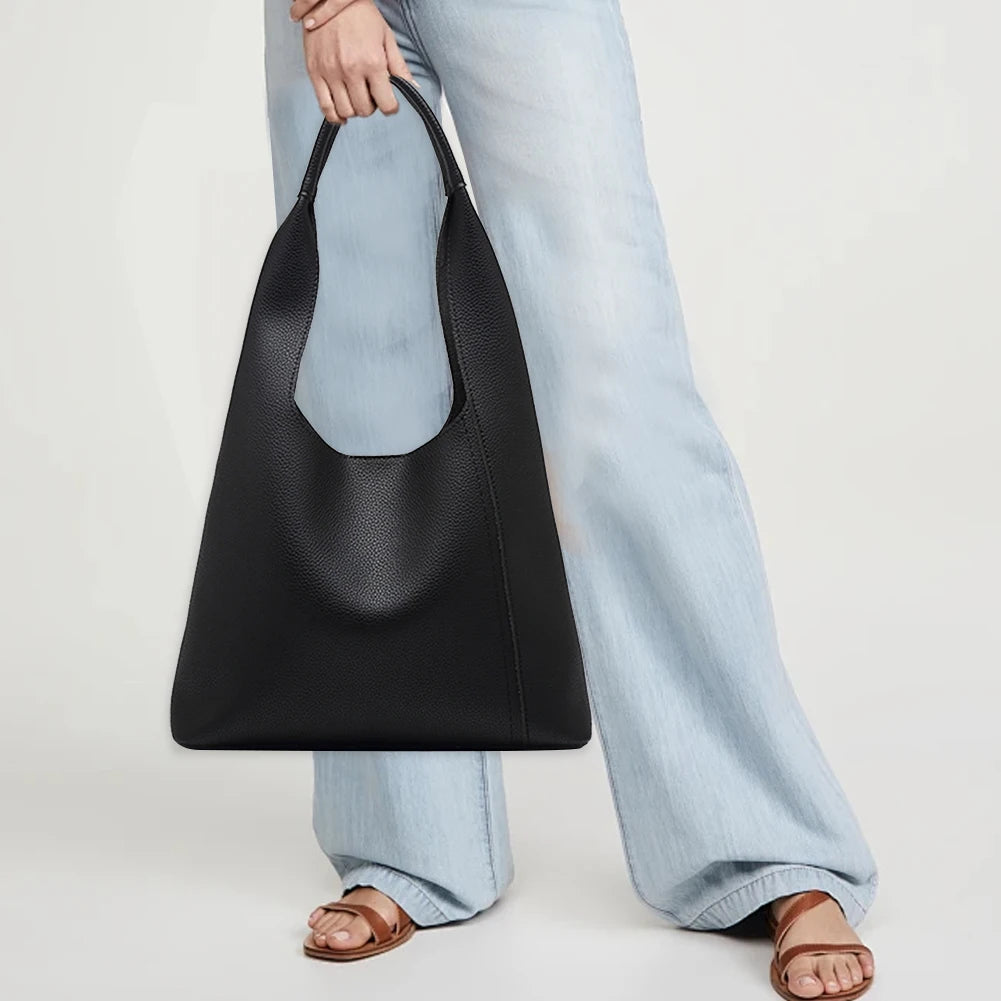 Shoulder Purse for Women Magnetic Closure Top Handle Handbag PU Leather Large Capacity Solid Hobo Bag for Work Travel