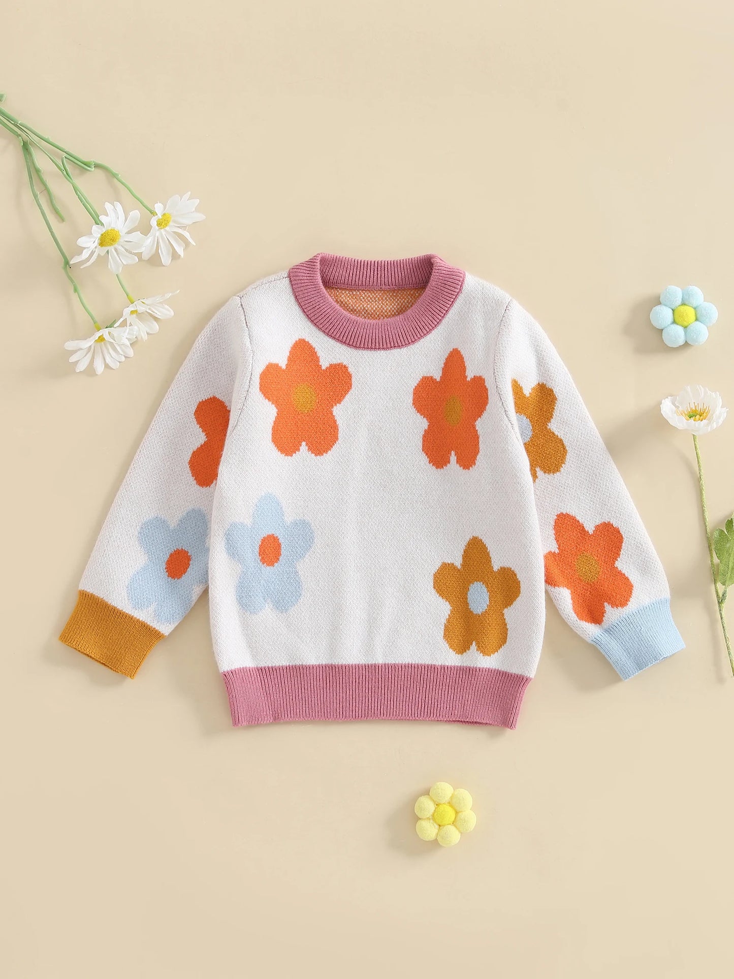 Adorable Infant Autumn Sweaters Stylish Ribbed Crew Neck Cable Knit Pullover Baby Girl Clothes Toddler Tops with Cute Patterns