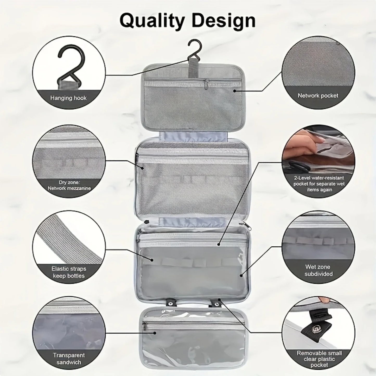 Portable Travel Toiletry Bag with Hanging Hook - Foldable Makeup  Bag for Dry and Wet Separation - Convenient and Compact Wash B