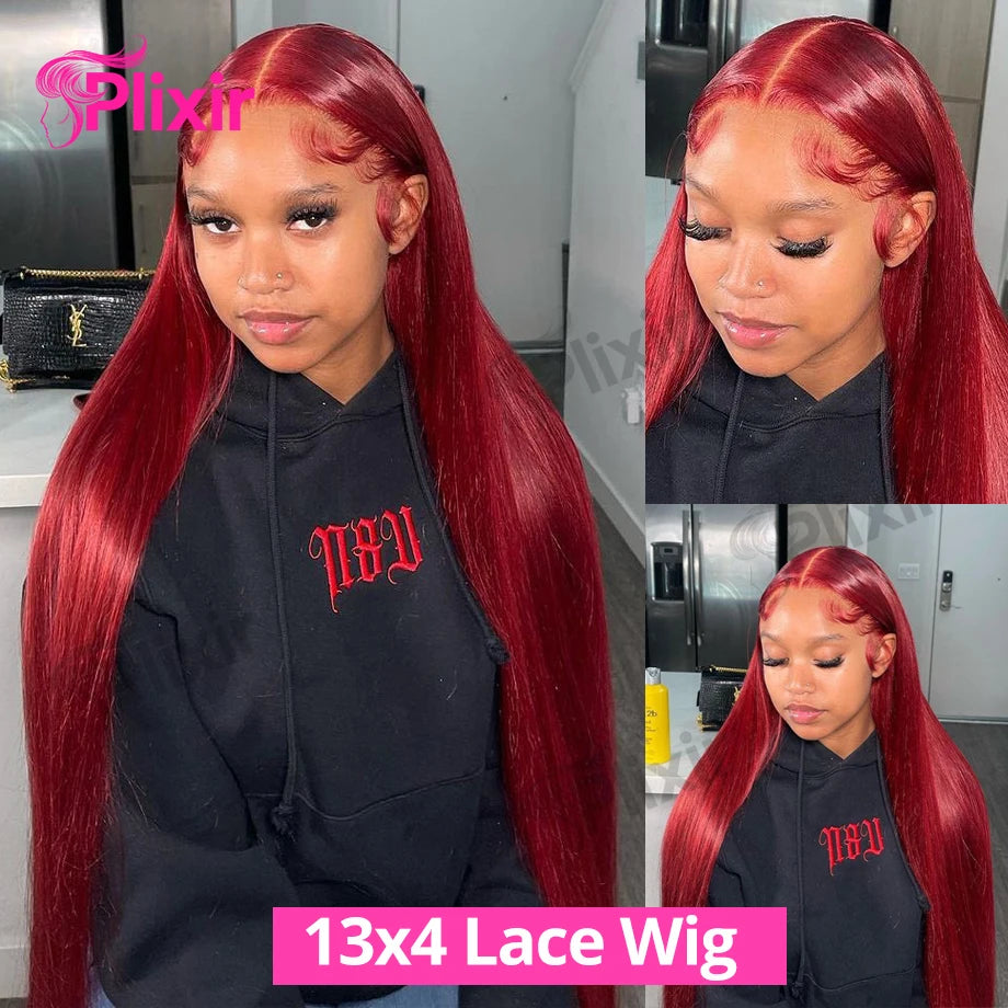Burgundy 13x6 Hd Lace Frontal Human Hair Wig Red 99j Colored 13x4 Bone Straight Human Hair Wigs 30 Inch Brazilian Lace Front Wig