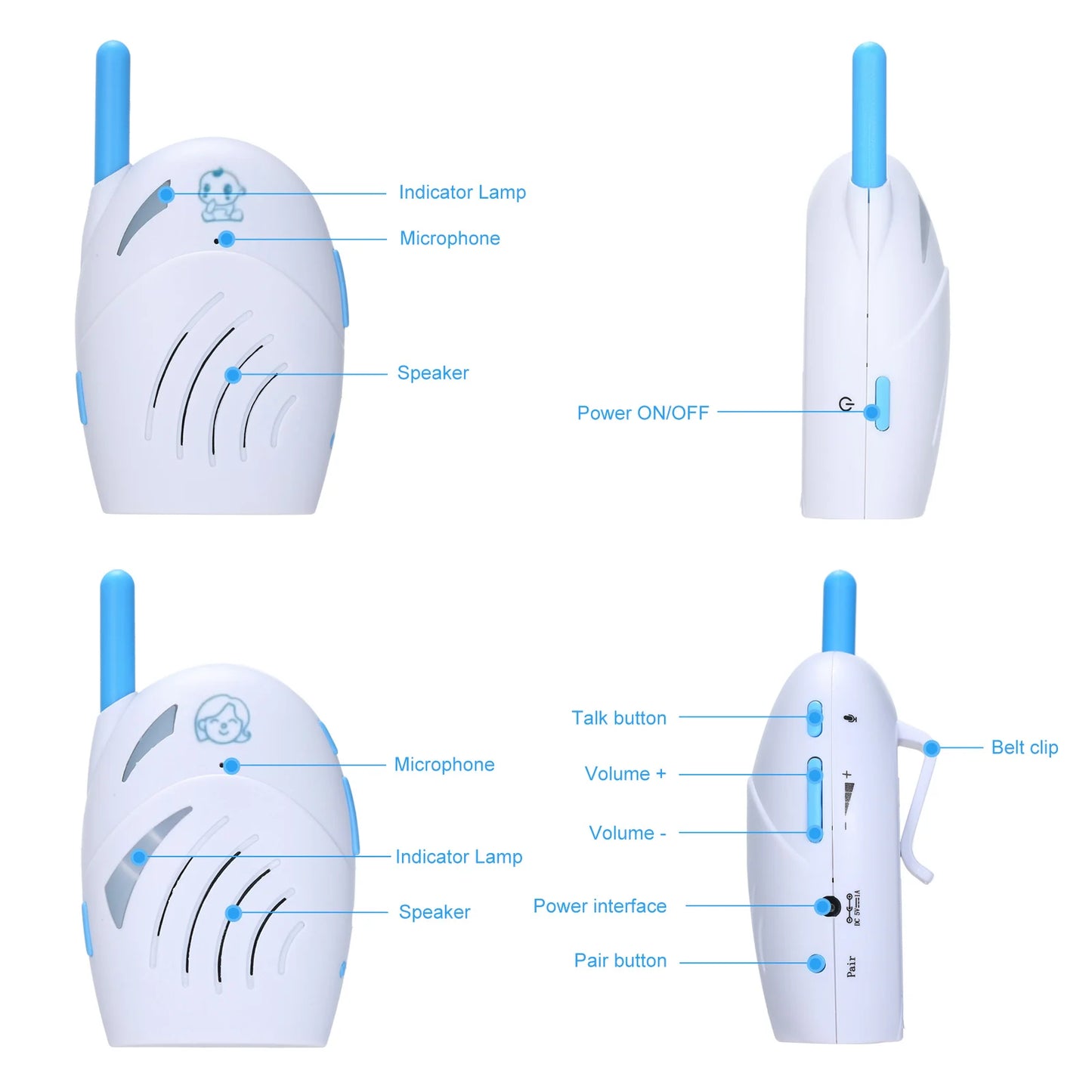 Baby Detectophone 2.4GHz Wireless 2 Way Intercom Crying Sound Alarm Child Detectophone for Home Wireless Monitor Security Camera