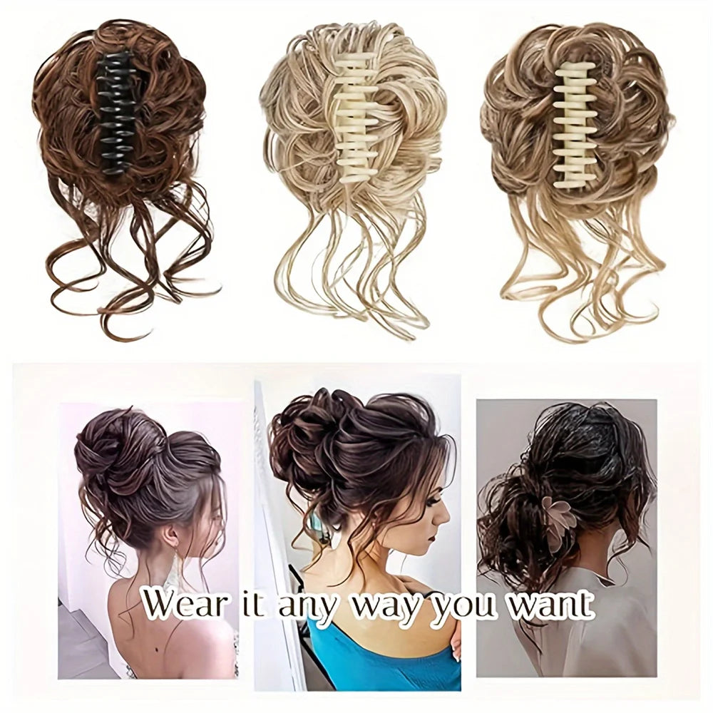 Synthetic Heat Resistant Fiber Curly Wavy Hair Messy Bun Chignon Claw Clip About 10 Inch For Women And Girls Daily Party Wedding