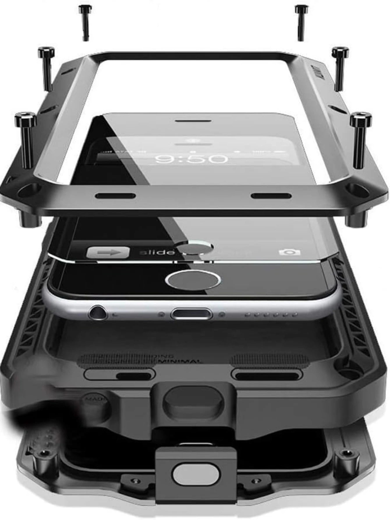 For iPhone 15 14 13 12 11 Pro Max XS XR 8 7 Plus Aluminum Metal Tank Case Heavy Duty Shockproof Rugged Armor Cover Screen Film