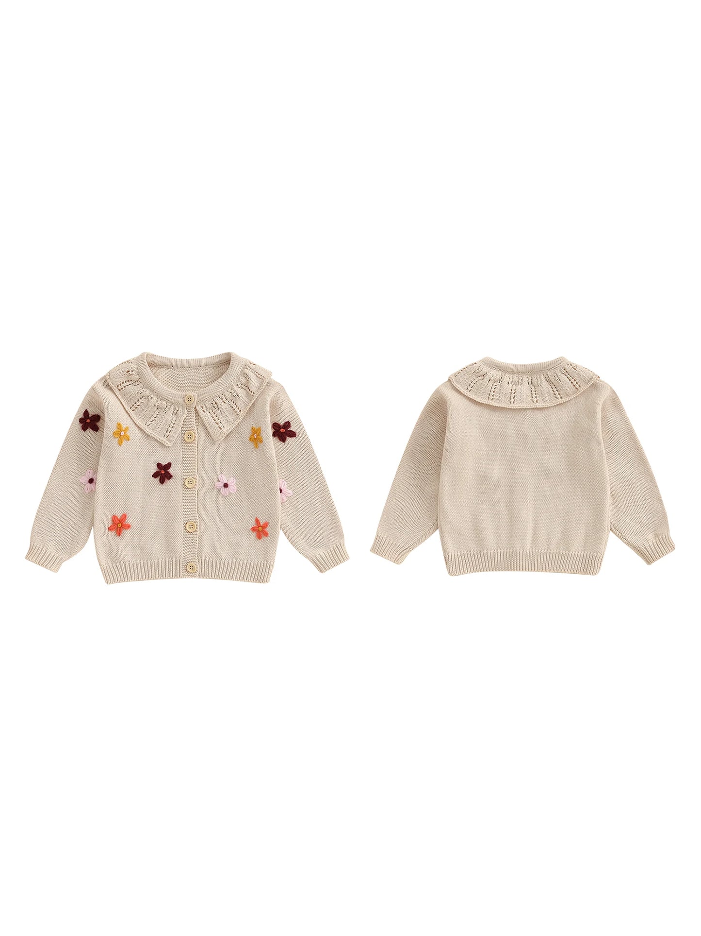 Infant Girl s Floral Embroidered Cardigan Sweater with Button Closure and Long Sleeves - Knit Top for Toddlers