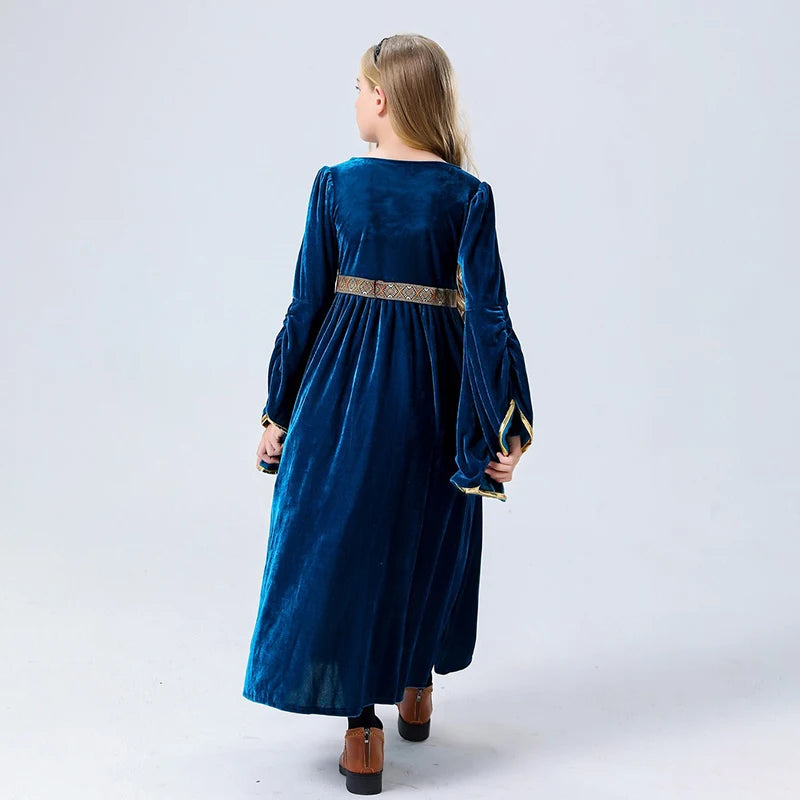 Vintage Style Halloween Costume Long Sleeve Princess Dress with Belt for Toddler Role-Playing Party Cosplay Outfit Retro