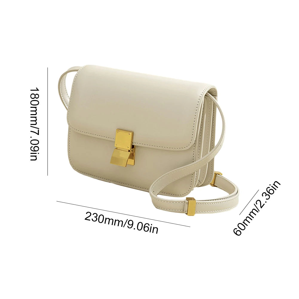 Leather Shoulder Bag for Women Small Square Bag Metal Lock Fashion Messenger Bag Luxury Designer Handbag Casual Commuting Bag