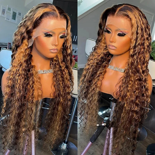 13x6 Curly Highlight Ombre Hd Lace Front Human Hair Wigs Colored Deep Wave 13x4 Lace Frontal Brazilian Human Hair Wig For Women