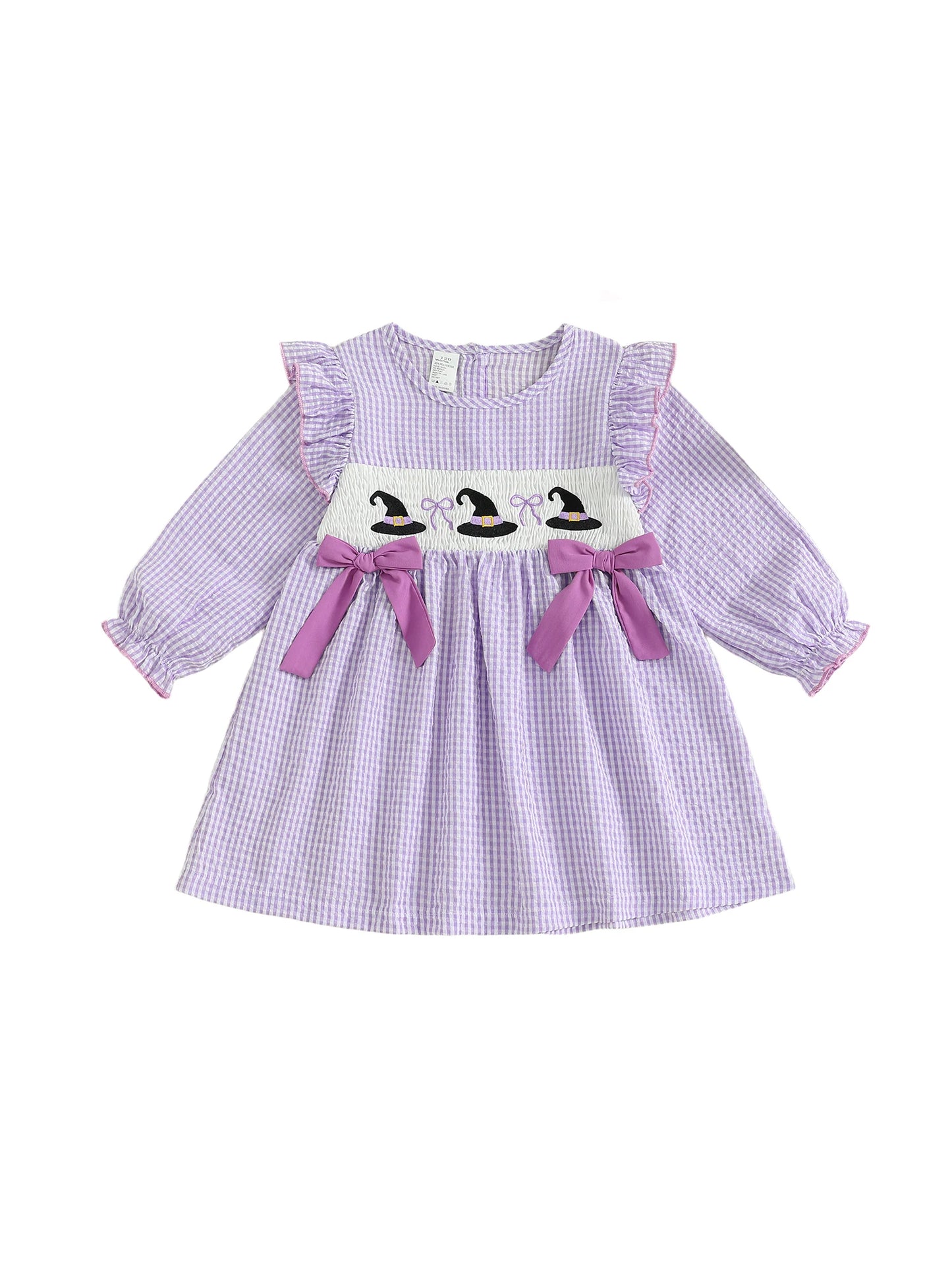 Girls Long Sleeve Plaid Dress with Crew Neck Casual Fall Dress for Kids Halloween Costume Party Outfit