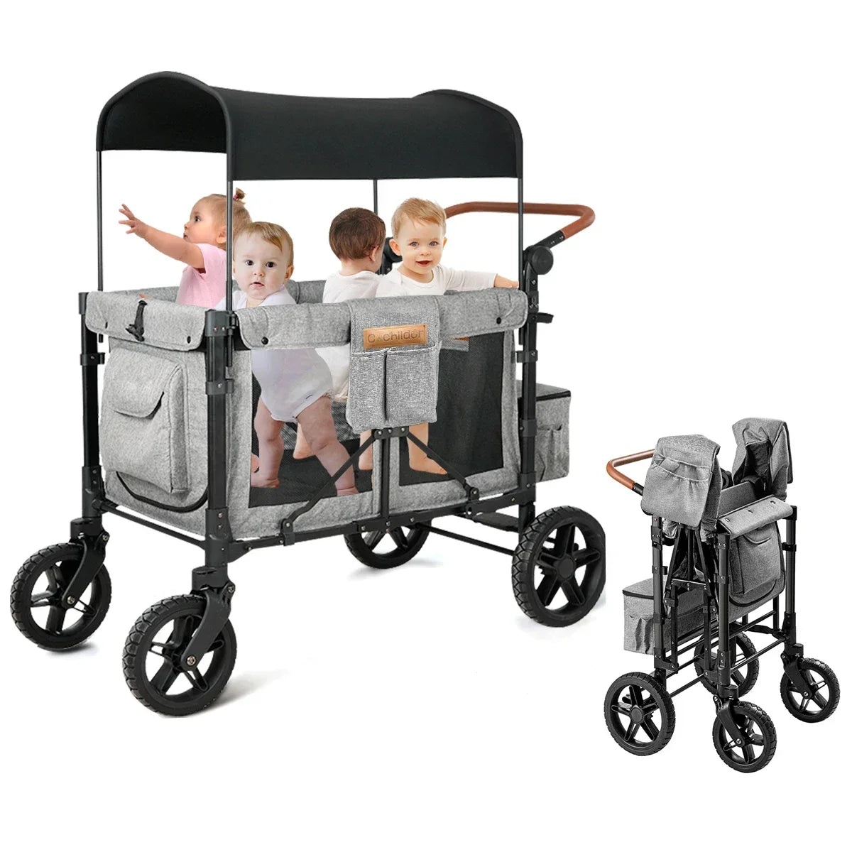 Baby camper van, a stroller suitable for four children, foldable, with a detachable sunshade, perfect for autumn outings
