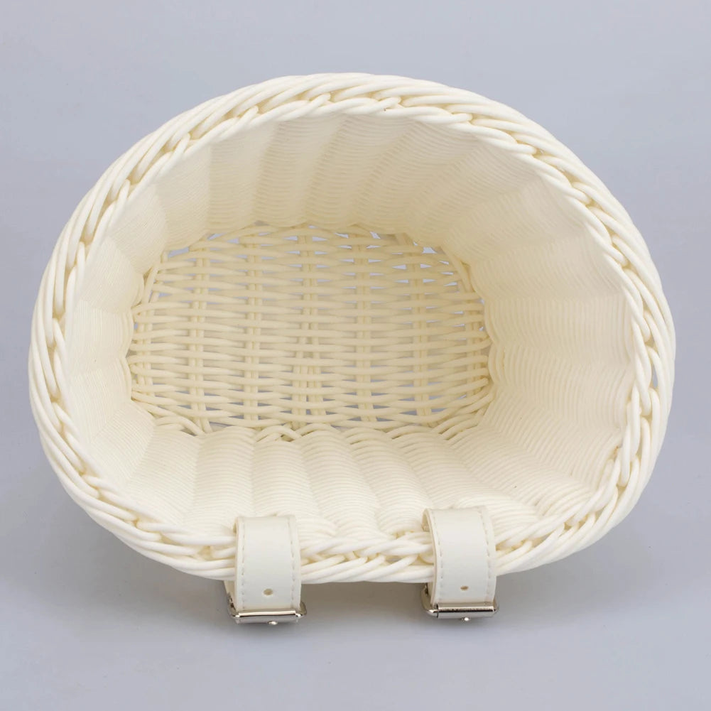 Rattan Bike Basket Front Handlebar Waterproof Handwoven Vintage Bicycle Basket for Kids and Adults
