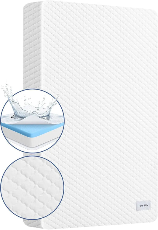 38’’x24’’ Mini Crib Mattress, Dual-Sided Waterproof Breathable Hypoallergenic, Premium Memory Foam & High Density Foam, White