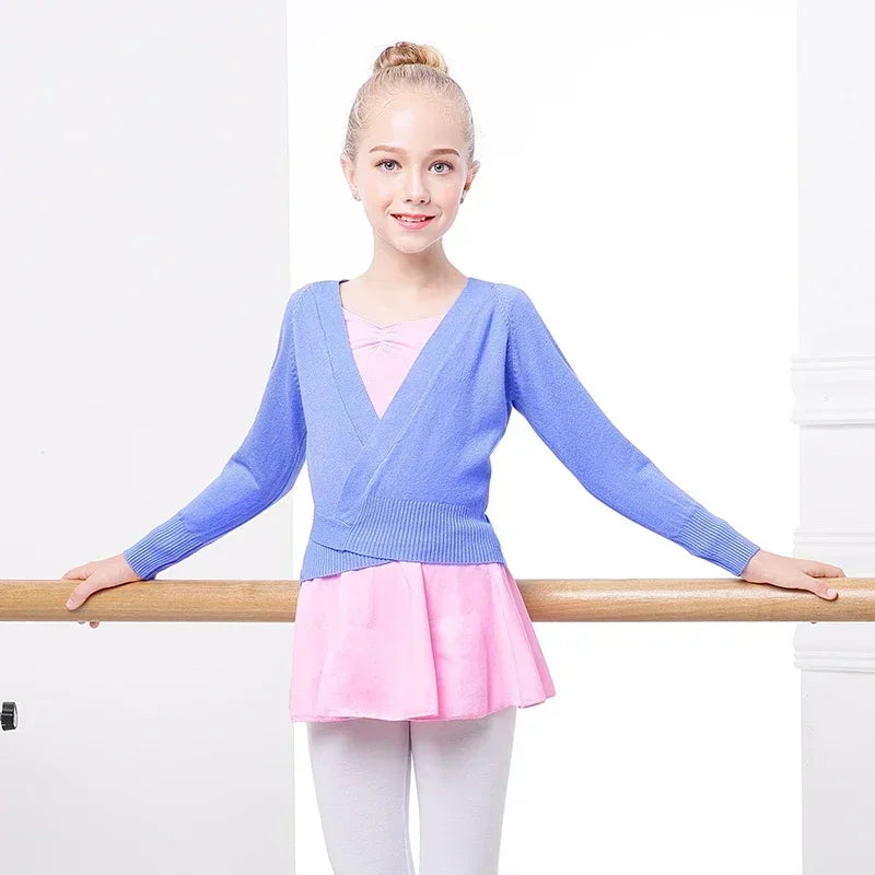 Spring Autumn Wrap Ballet Sweater Cardigans for Girls Kids Soft Knitted Dance Leotards Crossover Warm Ballet Coats