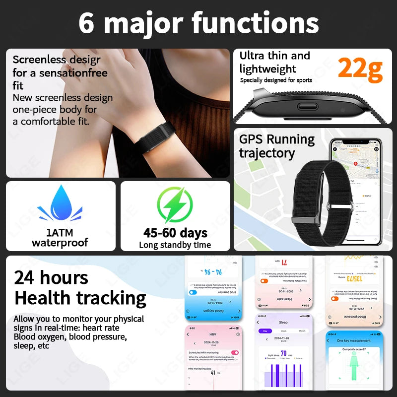 LIGE No Screen Smart Watch Men's Sports Outdoors Fitness Heart Rate Monitor 1ATM Waterproof New Smartwatch For Andrio IOS 2025