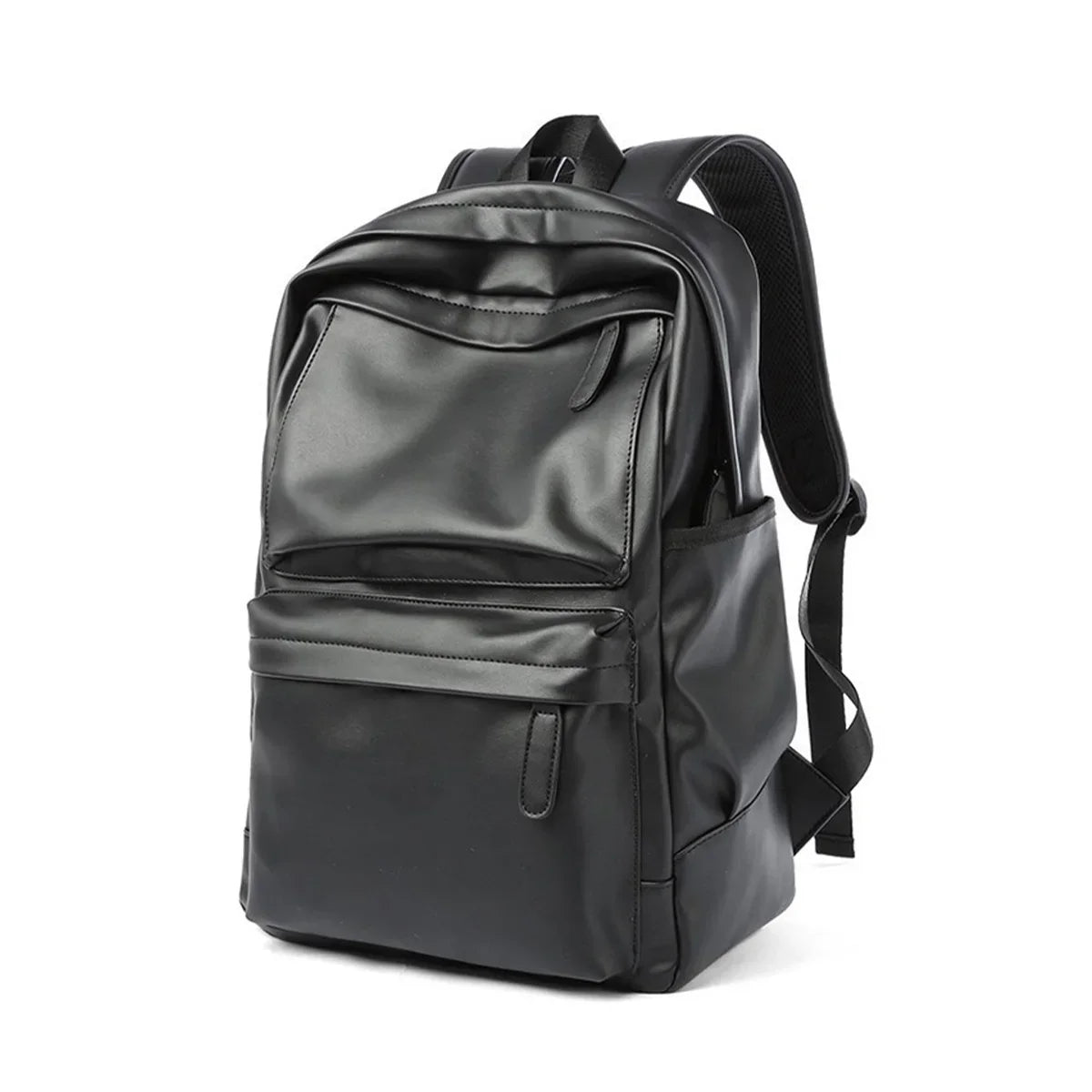 Men's Fashion Backpack PU Leather Waterproof Casual Travel Bag for 14-Inch Laptop