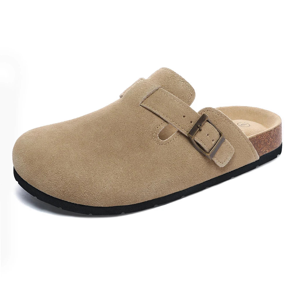 Women's Suede Clogs Shoes Adjustable Buckle Slip Casual Fashion Footbed Home Clog Falt Slippers New 2024