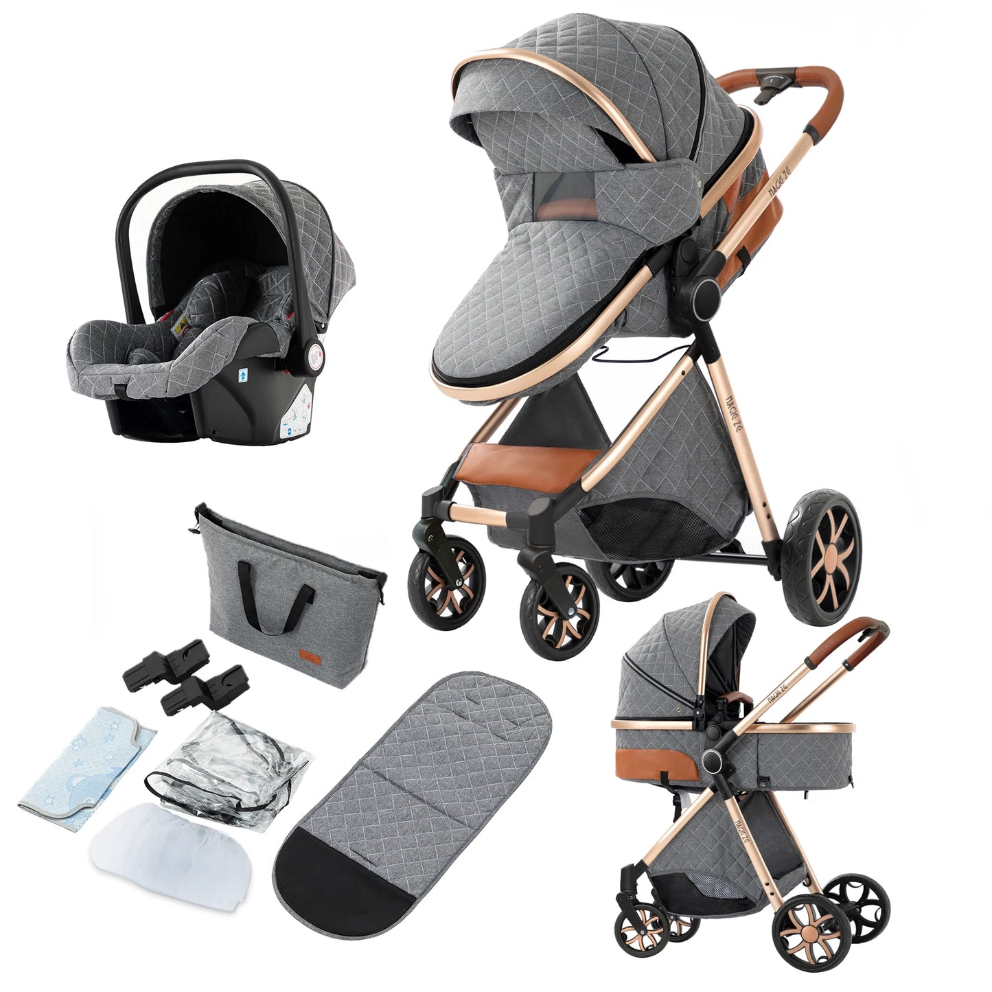 Lightweight Stroller Baby Carriage 3 in 1 Baby Stroller Pushchair Foldable Stroller Convertible Stroller with Breathable Seat