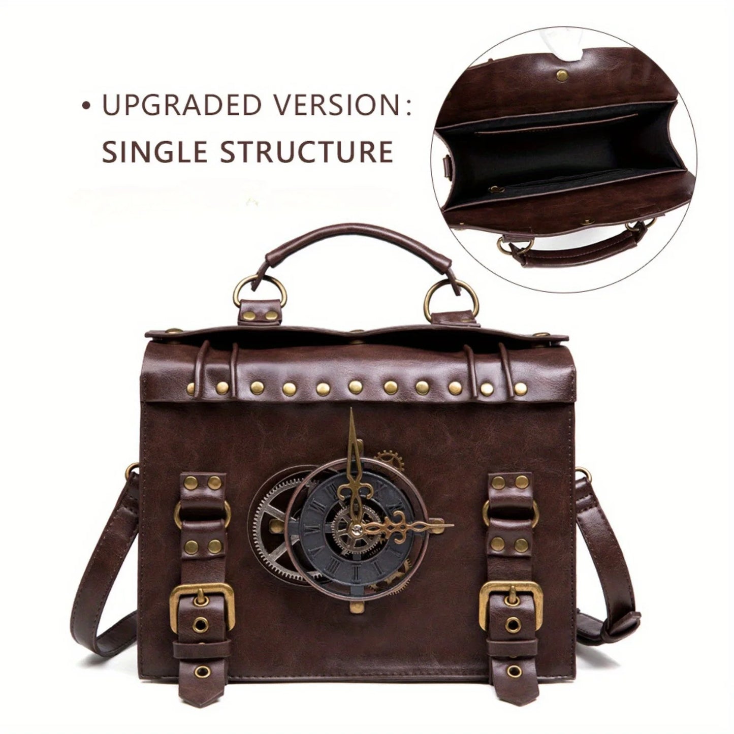 2025 New punk retro style women's shoulder bag, fashionable casual satchel bag clock bag, suitable for daily use