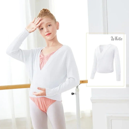 Spring Autumn Wrap Ballet Sweater Cardigans for Girls Kids Soft Knitted Dance Leotards Crossover Warm Ballet Coats