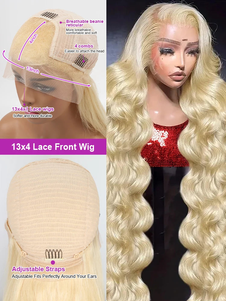 30 40 Inch 13x4 Lace Frontal Wig 613 Honey Blonde Brazilian Remy 613 Colored Body Wave 13x6 Lace Front Human Hair Wigs for Women