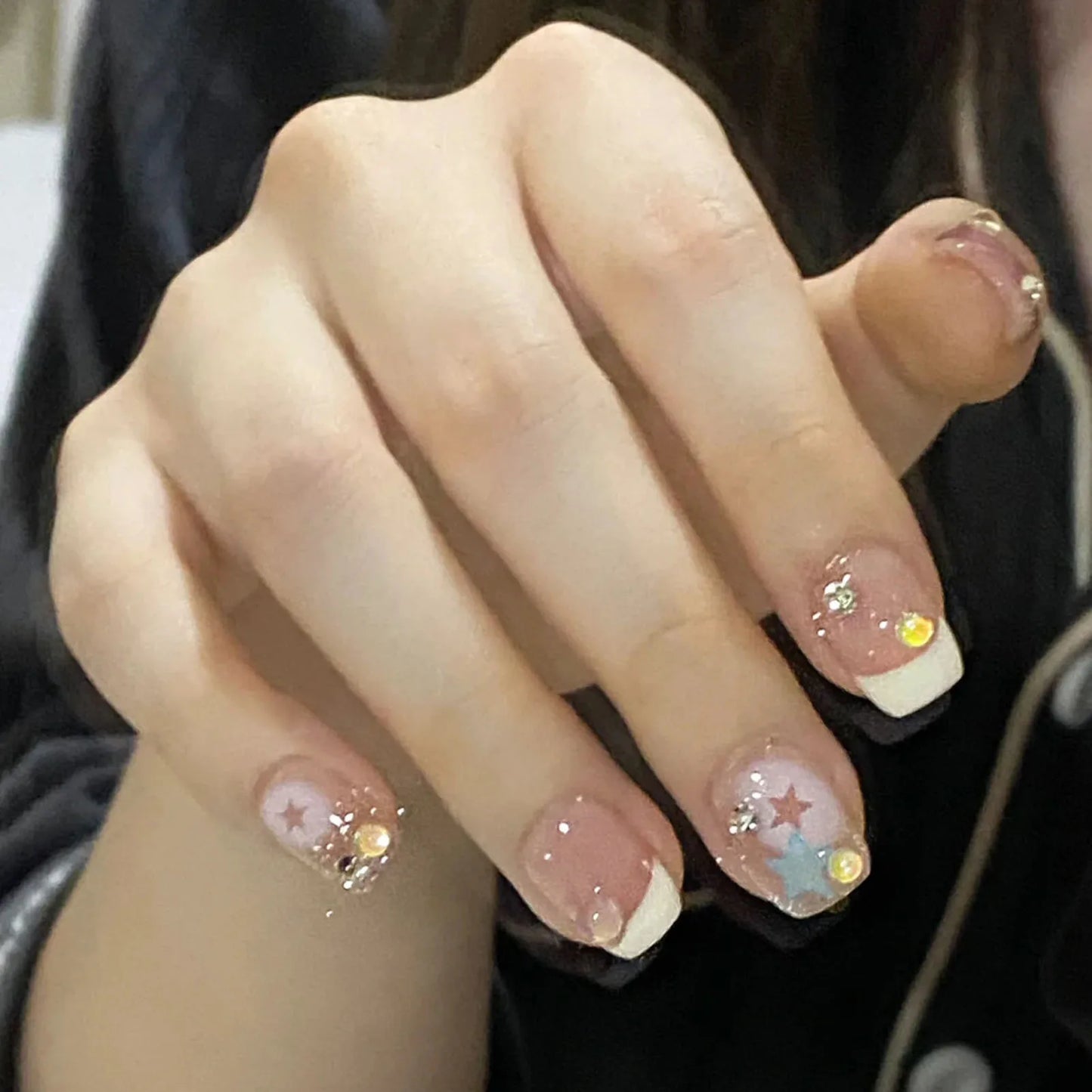 Rhinestones Decor Artificial Nail Glossy Waterproof False Nail Art Decor