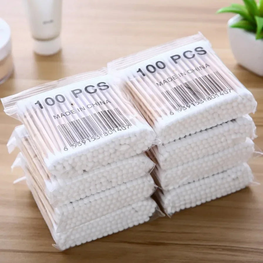 500pcs Double Head Wood Cotton Swab Nose Ears Cleaning Women Makeup Tools Lipstik Cotton Buds Tip Sticks Health Care