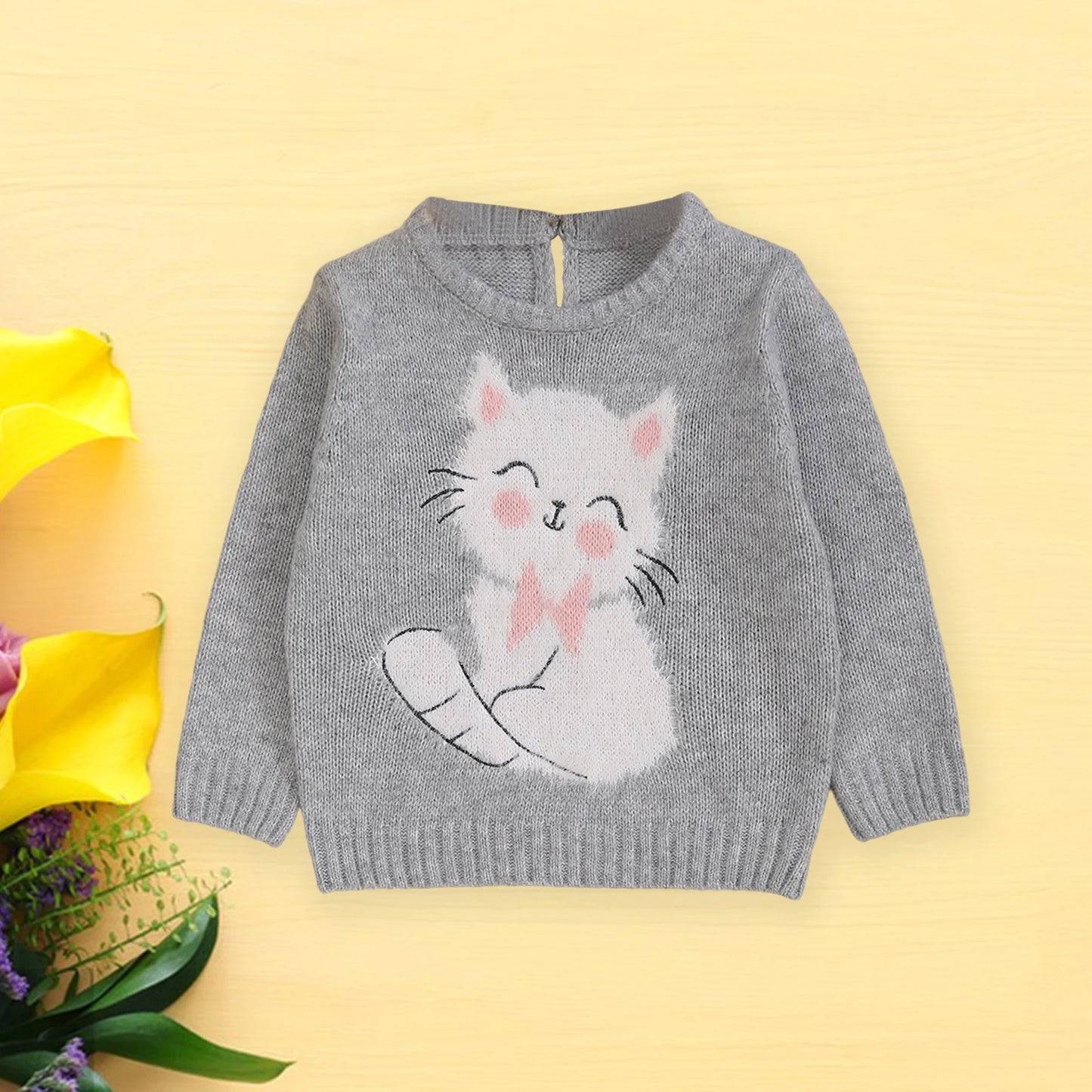 Adorable Baby Girls Long Sleeve Sweater with Playful Bunny Design Cozy Toddler Pullover Knitwear for Cold Weather Outfits