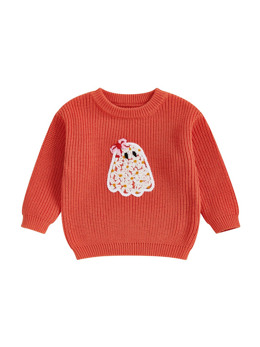 Adorable Infant Halloween Jumper with Spooky Pumpkin Patch Embroidery and Cozy Knit Design for Little Girls