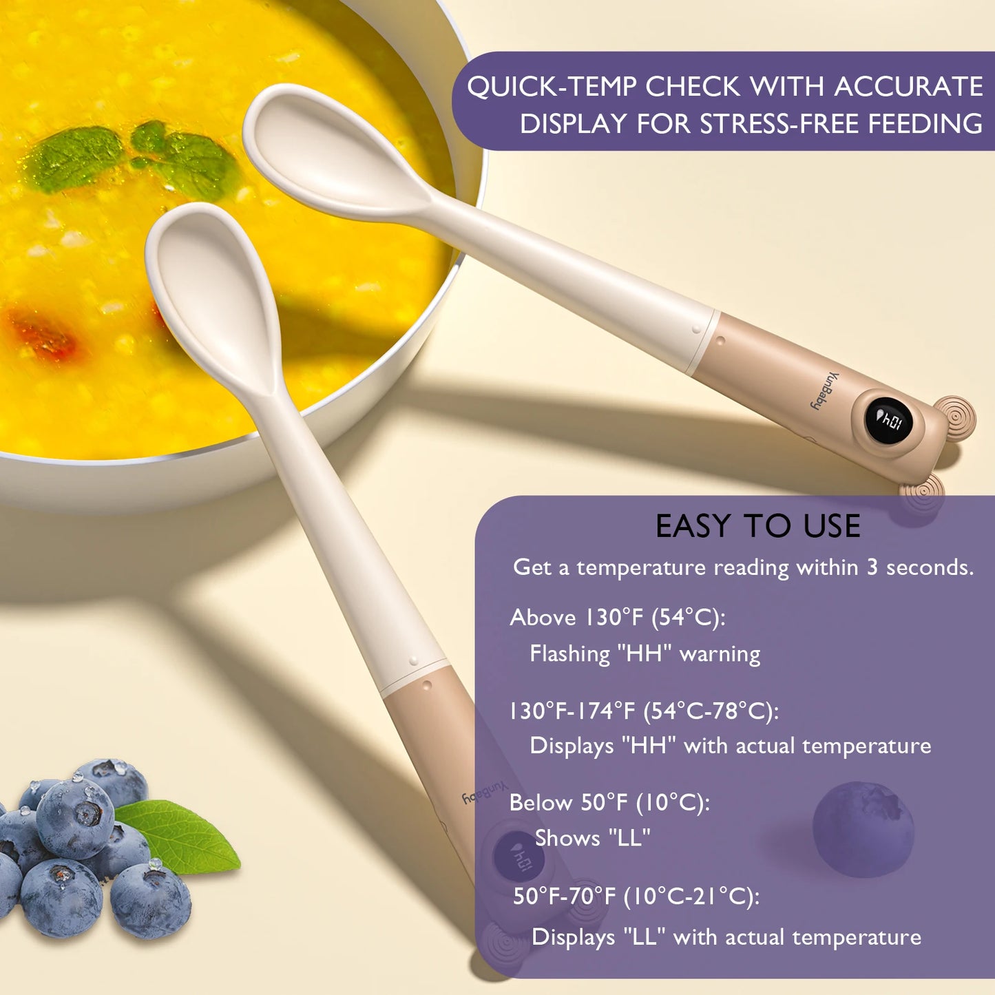 YunBaby Pro Smart Baby Food Thermometer Spoon - Instant-Read OLED Spoon for Infant Feeding, Perfect for Puree & Milk