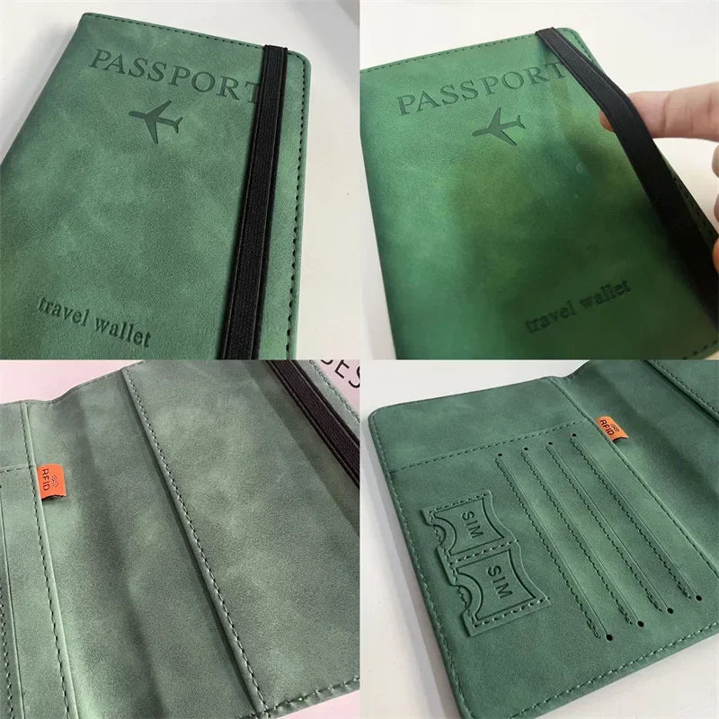 Women Men Vintage Business Passport Covers Holder Multi-Function ID Bank Card PU Leather Wallet Case Travel Accessories