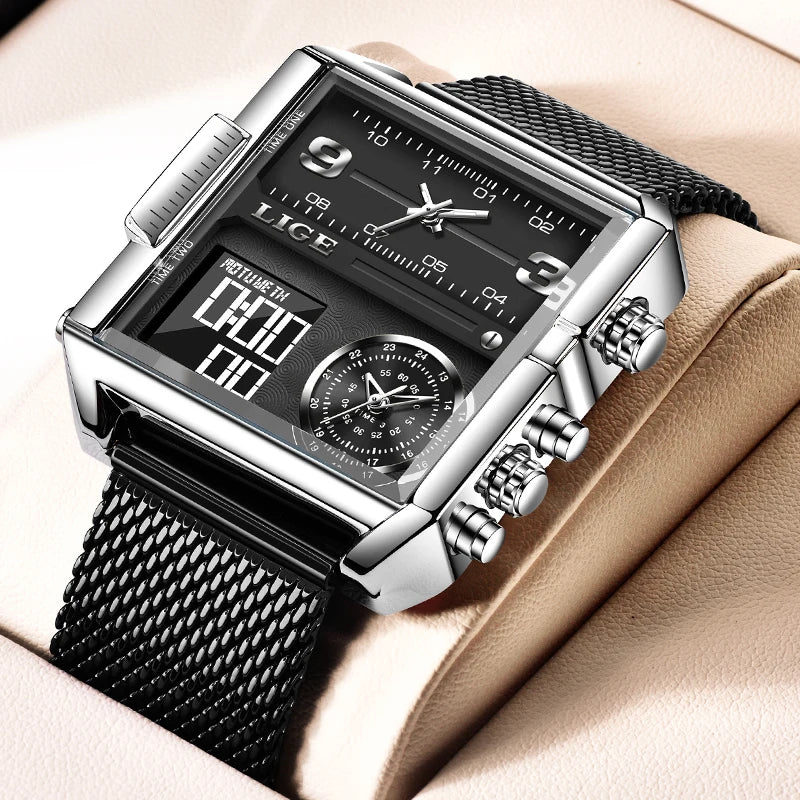 LIGE Fashion Man Wristwatch Waterproof Luminous Date Week Men Watch Digital Multifunction Luxury Quartz Men's Watches Reloj