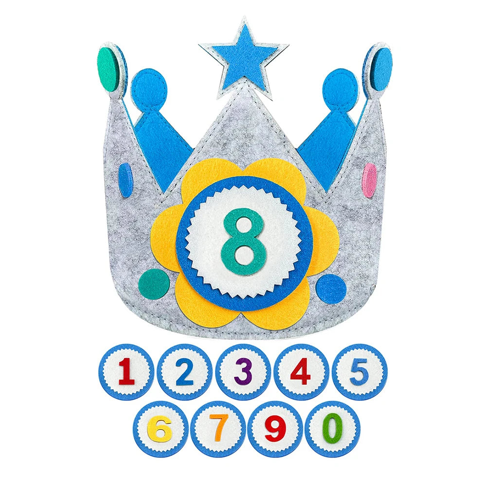 Felt Birthday Crown Children Day Gift Interchangeable Numbers Crown Adjustable Size for Girls Boys Birthday Party Decor