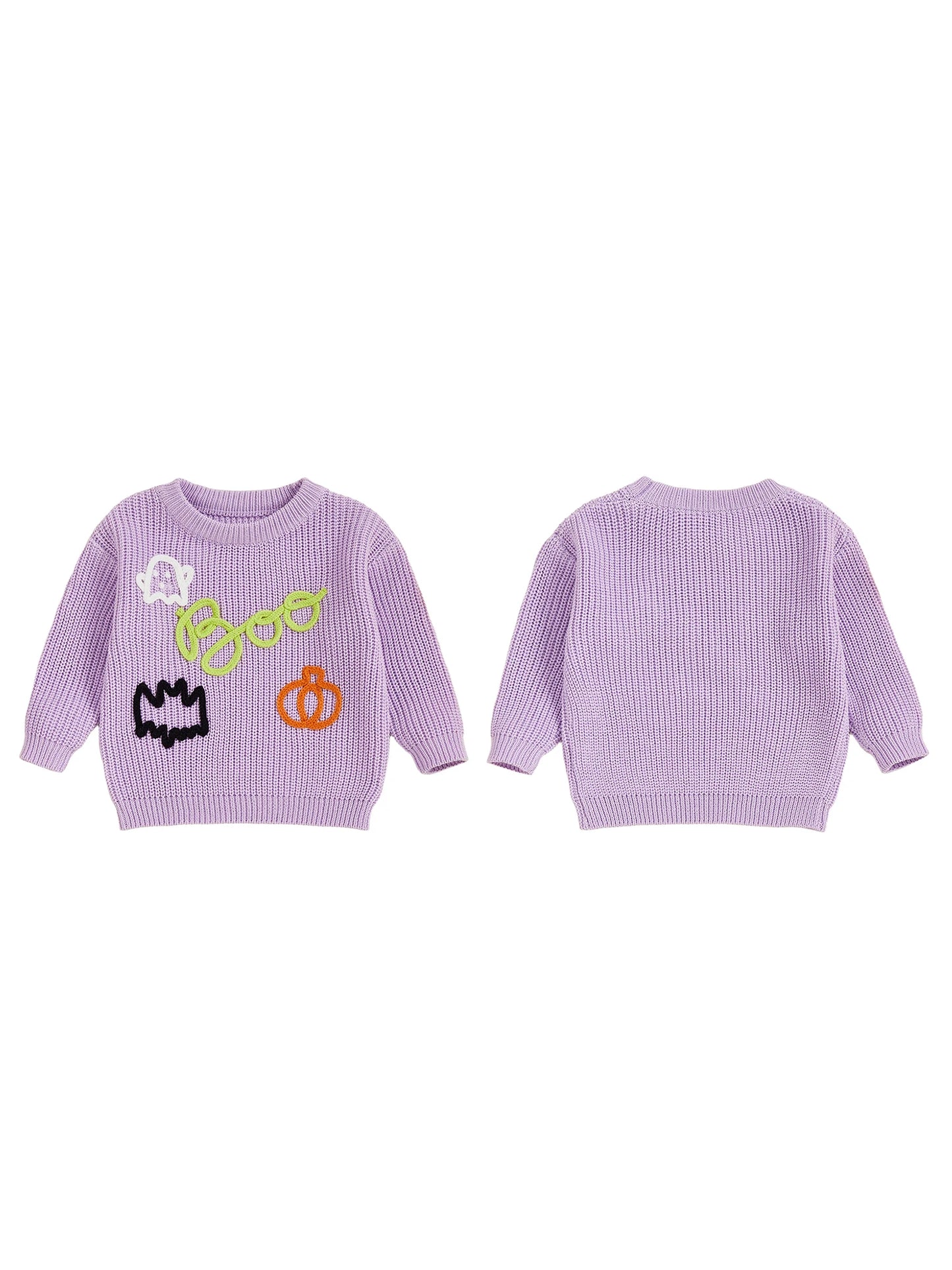 Women s Halloween Knit Sweater with Long Sleeves and O Neckline Featuring Spooky Ghost and Pumpkin Embroidery Detail on