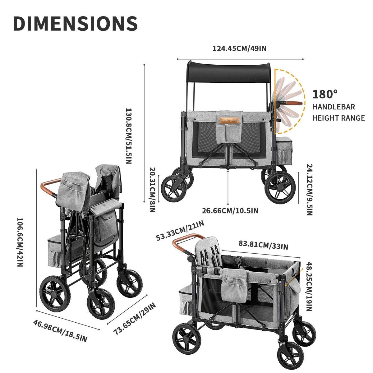 Baby camper van, a stroller suitable for four children, foldable, with a detachable sunshade, perfect for autumn outings