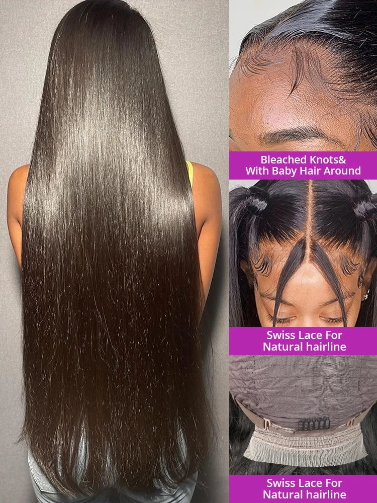 50 Inch Straight 13x4 13x6 HD Transparent Lace Front Wig Human Hair Brazilian Remy Lace Frontal Wigs For Women High 250% Density