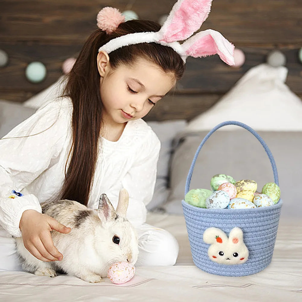Easter Basket with Handle Bunny Gift Basket Easter Gift Storage Basket Cute Bunny Basket for Toddler Babies