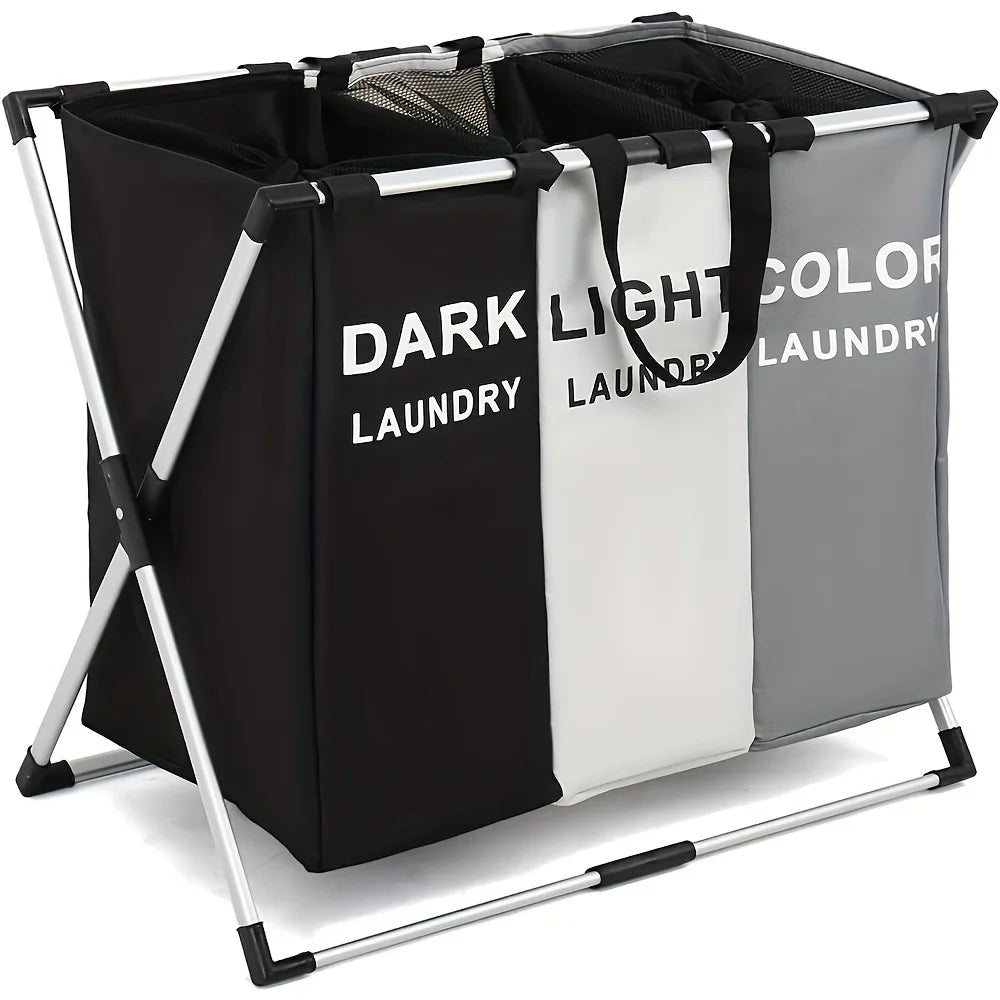 1 large three-layer laundry basket, Dirty Laundry Basket Organizer 47.55 gallon foldable basket/sorter with waterproof Oxford ba