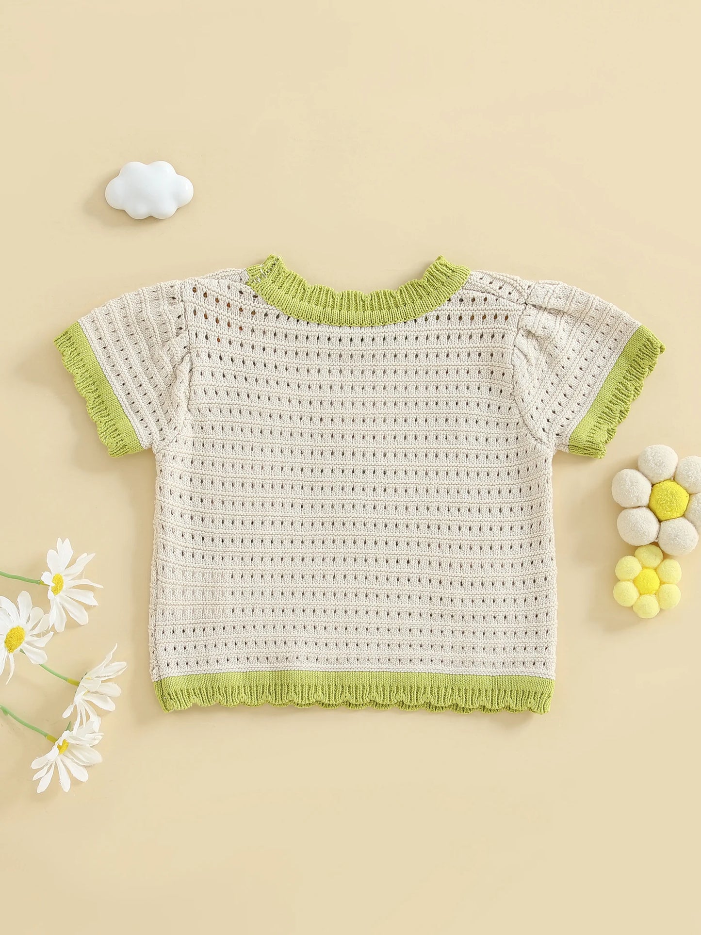 Girls Floral Print Knit Cutout T-Shirt with Round Neck and Short Sleeves - Stylish Summer Top for Toddler Girls