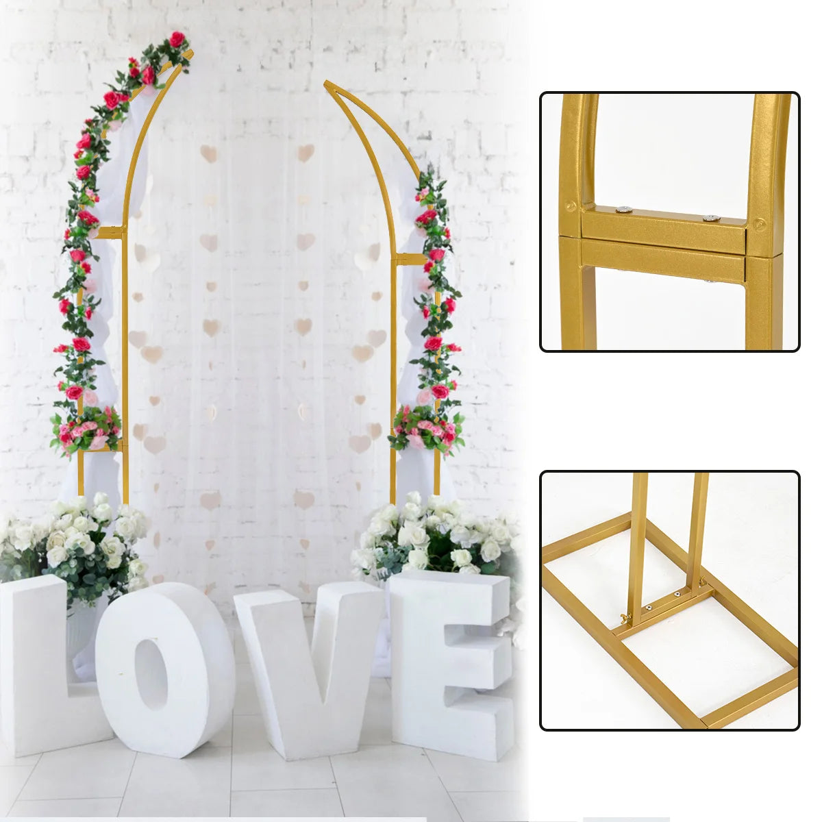2pcs Curved Wedding Arch Backdrop Stand Balloon Arch for Ceremony Birthday Party Bride Baby Shower 5.9ft,6.9ft Half Moon Stand