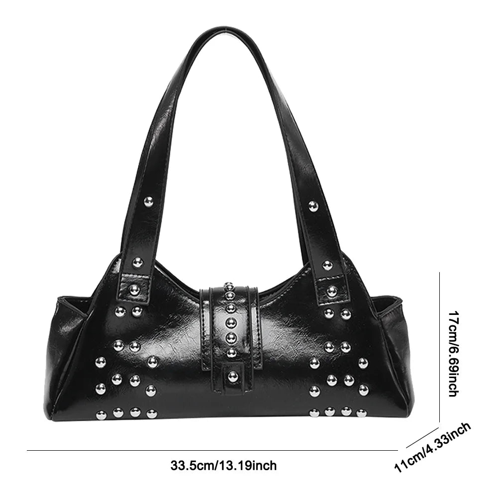 Shoulder Bag for Women Rivet Punk Underarm Bag PU Leather Studded Clutch Purse Trendy Hobo Purse for Work Travel Shopping