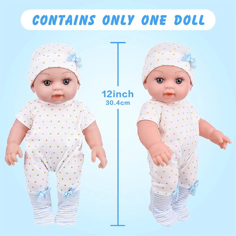 12Inch/30CM Baby Doll Cute Spot Shaped Pajamas Soft Washable Clothes Lifelike Playmate Cuddle Reborn Doll Kids Toy Girls Gift