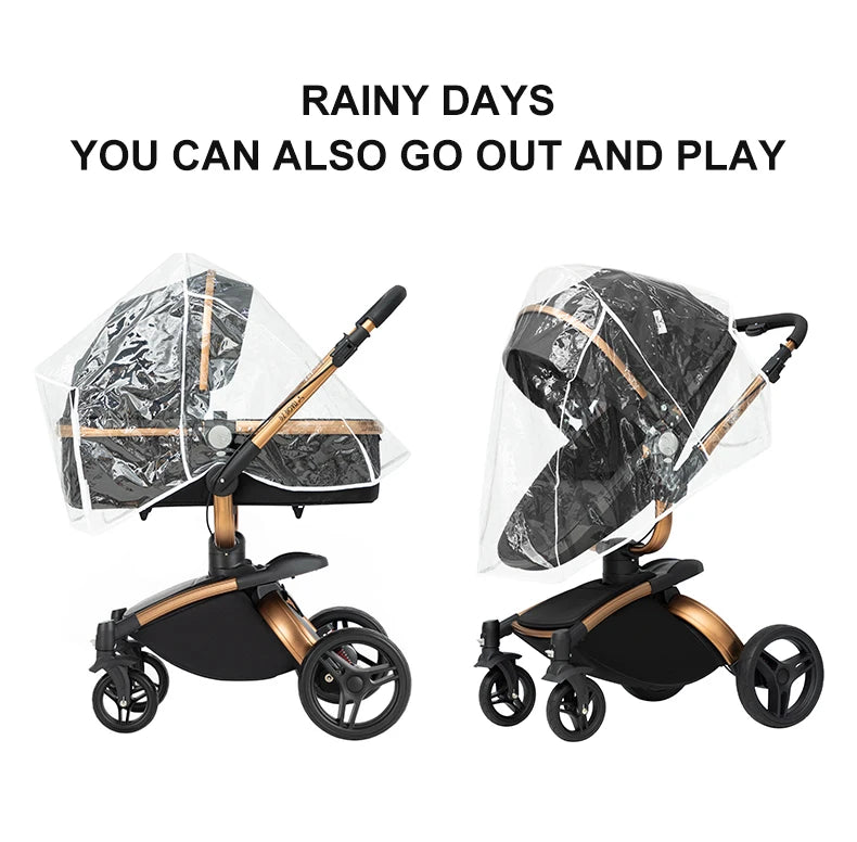 PU Leather Baby Stroller Luxury Lightweight Pushchair High Landscape 360-Degree Rotating Aluminum Frame Baby Carriage Car Seat
