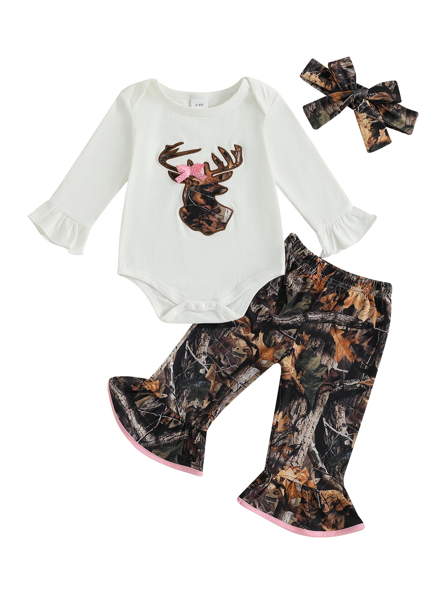 Toddler Girl Winter Outfit Elk Patterned Sweater Long Sleeve Top and Pants Set with Matching Headband 3 Piece Ensemble