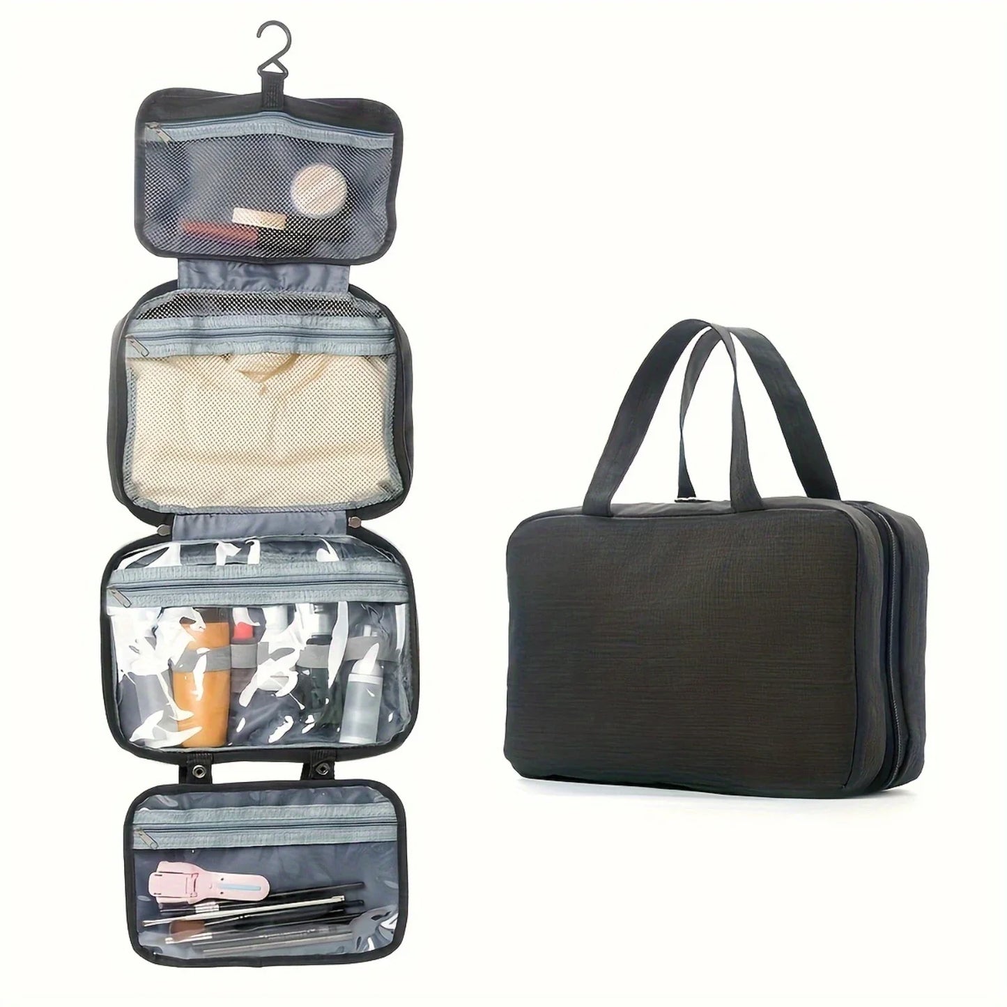 Portable Travel Toiletry Bag with Hanging Hook - Foldable Makeup  Bag for Dry and Wet Separation - Convenient and Compact Wash B
