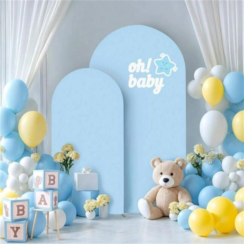 Baby Blue Wedding Arch Cover 6.6ET × 4FT 2-Sided Spandex Fitted Arch Backdrop Frame Cover for Birthday Party Baby Shower Decor